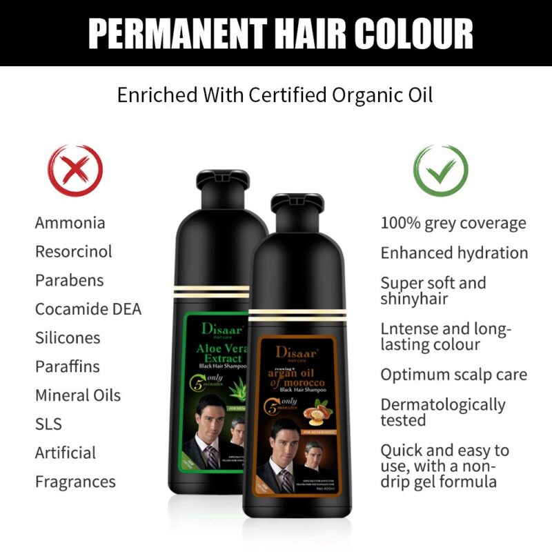 Disaar 400ML Black Hair Dye Shampoo Argan Oil Natural Plant Essence Permanent Hair Dye Shampoo Black 5 Minute Fast Dye Hair - Image 6